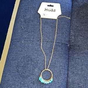 Mudd Love Peace Happiness Gold Adjustable Chain Aqua Teal Light Blue Stones
